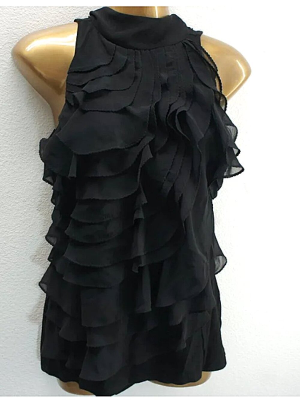 White House Black Market Black Ruffle Top size S